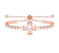 Uloveido Pulsera elástica de tenis con diseño de trébol en 100 idiomas, diseño de trébol para el día de la madre, regalo para ella YA4672, Medium, Cobre, Circonita cúbica