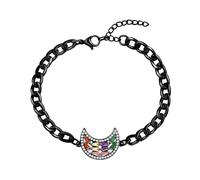 Uloveido Pulsera Media Luna Negra, Cadena de Acero Inoxidable con Circonitas Brillantes Irregulares, Estilo Bohemio Celestial para Mujer YA5400