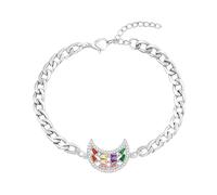 Uloveido Pulsera Media Luna Plateada de Acero Inoxidable, Incrustación de Circonitas Multicolor, Diseño Celestial para Mujer YA5400