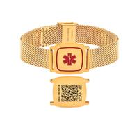 Uloveido Pulsera Médica con Código QR Personalizado y Banda Milanesa Dorada, Acero Inoxidable 21 cm para Mujer, Pulsera de Contacto para Urgencias YA6040