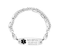Uloveido Pulsera Médica Grabada para No BP/IVs/Needles, Joyería de Seguridad de Salud con Cadena Doble Impermeable para Ella en el Día de San Valentín y el Día de la Madre YA5200