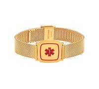 Uloveido Pulsera Médica Personalizada de Malla con Banda de Red de Acero Inoxidable, Tono Dorado 21 cm para Mujer, Pulsera de Emergencia Individualizada YA6040