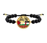 Uloveido Pulsera Palestina para hombre con cuentas negras, grabado personalizado y dije dorado de mapa y cúpula. Inspiración cultural de orgullo YS6020