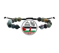 Uloveido Pulsera paz y amor personalizada con cuentas de ágata india y dije de mapa con rama de olivo. Inspiración islámica, regalo de Ramadán YS6020