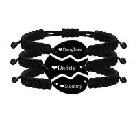 Uloveido Pulseras de amistad para mamá, papá, hija, mejores amigos para siempre, perra, 1/2/3, pulseras de amistad familiar de 3 para madre, papá, hija, mejores amigos, Adjustable, Metal, No es una