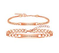 Uloveido Pulseras de pareja grabadas para él y ella, baño de oro rosa, texto personalizado, ideal para mejores amigas, hermanas o parejas YA5889