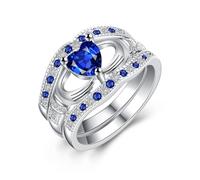 Uloveido Set de 3 Piezas de Anillos de corazón Azul apilables, Zafiro de Laboratorio Claddagh irlandés Love Engagement Conjuntos de Joyas de Boda HR314 Tamaño 11