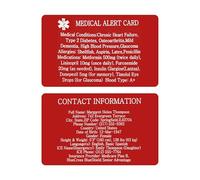 Uloveido Tarjeta de aleación de Alerta médica Personalizada, Tarjeta de Cartera de información de Emergencia grabada Personalizada, identificación de Salud de 8,6 x 5,4 cm (Rojo)