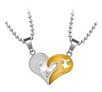 Uloveido Un par de parejas de acero inoxidable Collar de medio corazón Colgantes Te amo Collar para hombres y mujeres (Oro) SN102