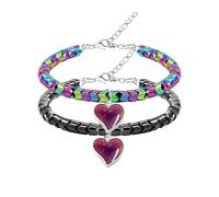 Uloveido Un par de pulseras de hematita en forma de engranaje con dijes de corazón termosensibles que cambian de color, pulseras de corazón para parejas, regalos Y1995-UK, 5.5 inch, Acero inoxidable,