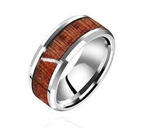 Uloveido Y1539 - Anillo de boda de acero inoxidable con incrustaciones de madera para hombres y mujeres en blanco y negro, L1/2 (51.9mm), Metal