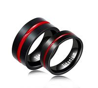 Uloveido Y1599 - Anillo de compromiso y boda de acero de titanio negro con línea roja fina para mujeres y hombres gays y lesbianas, X1/2 (67.2mm), Metal, Zirconia cúbica