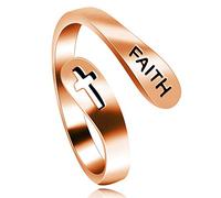 Uloveido Y531 - Anillo ajustable de plata de ley 925 con cruz de fe para mujeres y hombres, anillo abierto de dedo cristiano, joyería de religión