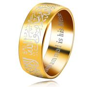 Uloveido Y543 - Anillos musulmanes con letra árabe Shahada de acero inoxidable de 8 mm de ancho, anillos religiosos de Alá para hombres y mujeres, Metal, Zirconia cúbica