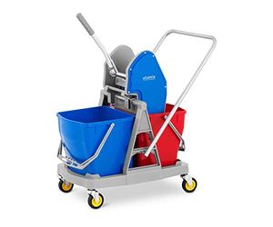 ulsonix Set Carro de Limpieza Industrial Carrito con Prensa y 2 Cubos UNICLEAN 11 (Plástico, Capacidad: 40 L, Advertencia de Peligro)