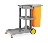 ulsonix Set Carro de Limpieza Industrial con Bolsa para Colada y Tapa UNICLEAN 13 (Fabricado en plástico, 3 estantes, Ruedas Delanteras pivotantes 360°)