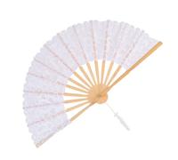 ULTECHNOVO 1 Pieza Abanico de Bambú y Encaje con Borlas para Decoración de Bodas y Fiestas Accesorio Artístico y Práctico Color Blanco