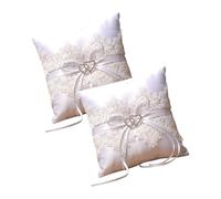 ULTECHNOVO 2 Piezas Cojín para Anillos de Boda Blanco Doble Corazón, Diseño Elegante Occidental, Tela Delicada y Bordado Refinado para Decoración Nupcial y Ceremonias de Propuesta