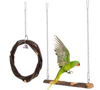 ULTECHNOVO 2 Piezas Columpio de Madera Natural para Loros y Periquitos Anilla Trenzada