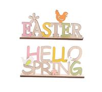 ULTECHNOVO 2 Piezas Decoración de Pascua con Coloridas Adorno de Escritorio con de y Flor para Hogar y Oficina Incluye Easter y Hello Spring
