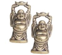 ULTECHNOVO 2 Piezas Estatua Buda Retro de Latón Adorno de Escritorio con Figura Maitreya Decoración de Oficina y Hogar Regalo y Souvenir Artesanal