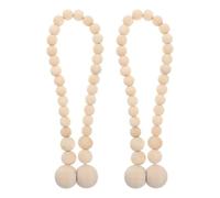 ULTECHNOVO 2 Piezas Sujeción de Cortina Boho Cuentas de Madera Beige | Taladro, Fácil de Usar, para Cortinas Ligeras y Ducha, Estilo Rústico Vintage