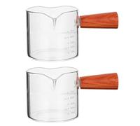 ULTECHNOVO 2Pcs Double Spout Espresso Shot Glass Coffee Measuring Cups with Wood Handle Coffee Creamer for Espresso Coffee Tea 75Ml