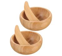 ULTECHNOVO 2piezas Cuenco para Mezclar de Bambú Conjunto para Crear Mascarillas Faciales DIY Incluye Espátulas Pequeñas para Mezclar Cosméticos para Esteticistas y Cuidado Piel Casa
