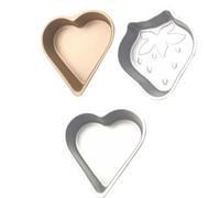 ULTECHNOVO 3 Piezas Molde para Pastel Mini de Acero al Carbono Forma de Fresa y Corazón, Antiadherente, Saludable y Ecológico para Hornear en Casa o Pastelería Profesional