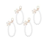 ULTECHNOVO 4 Llaveros para Móvil Diseño de Perlas, Multi-función para Bolso y Llave de Coche, Cuerda Colgante Resistente de Plástico y Aleación, Decoración Elegante y Vintage