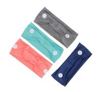 ULTECHNOVO 4 piezas Diadema Deportiva Mujer Banda Elástica Transpirable con Botones para Sujetar Mascarilla Protección Orejas Fitness Yoga Color Rojo Gris Azul Marino Verde
