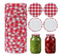 ULTECHNOVO 40 piezas de tapa de rosca TO 63 mm, rojo y blanco a cuadros, tapa Twist Off de repuesto para tarros de mermelada y encurtidos, tapa de metal para botes de pesto y miel
