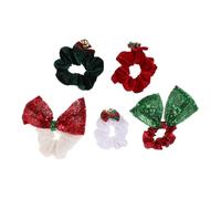 ULTECHNOVO 5 Piezas Coleteros Navideños para Niñas con Lazo y Lentejuelas, Gomas Elásticas Suaves que No Dañan el Cabello para Fiestas Familiares y Eventos Escolares