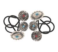 ULTECHNOVO 6 Coleteros Elásticos Cabello Estilo Vaquero Occidental Diseño de Flor de Calabaza, Hechos a Mano Aleación E Imitación Turquesa para Mujeres en Fiestas y Aventuras al Aire Libre