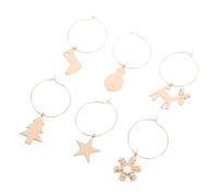 ULTECHNOVO 6 Piezas Anillos Identificadores de Copas de Vino con Adornos Navideños Marcadores Metálicos para Fiesta de Navidad Decoración Festiva para Reuniones Familiares y Amigos