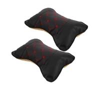 ULTECHNOVO Almohada Cuello Del Automóvil Ergonómica 2 Piezas, Funda Pu Negra Costura Roja, Soporte Confortable Para Reposacabezas, Para Viajes y Conducción Segura