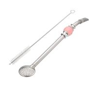 ULTECHNOVO Bombilla para Yerba Mate Filtro Extraíble Rosa de Acero Inoxidable y Cepillo de Limpieza, Juego de 2 Piezas Fácil de Limpiar para Infusiones
