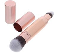 ULTECHNOVO Brocha de Maquillaje Retráctil Doble Punta, Pincel Corrector y Difuminador para Rostro, Color Rosa Dorado, Herramienta Compacta para Polvos y Corrector, Adecuado para Viaje y Uso