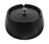 ULTECHNOVO Cenicero de Cerámica Pequeño con Tapa Antirreviento para Patio Exterior, Diseño Oriental Zen Negro para Hogar y Oficina, Cenicero sin Humo Fácil de Limpiar y Compacto