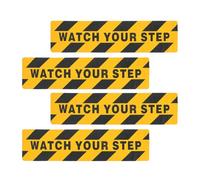 ULTECHNOVO Cinta Antideslizante para Escaleras 4 Unidades 15x60 Cm Adhesiva Pet Negra y Amarilla Texto Watch Your Step Señal de Precaución para Suelo Mojado y Zonas Públicas