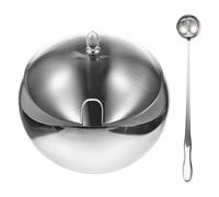 ULTECHNOVO Cuenco de Salsa de Restaurante de Acero Inoxidable Boca Oblicua | Condimentos y Especias, Uso Familiar o Buffet, Incluye Tapa y Cuchara, Color Plata