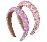 ULTECHNOVO Diadema Ancha Acolchada de Esponja para Mujer, 2 Unidades en Rojo Brillante y Morado, Banda Pelo Antideslizante, Protección de Piel Adecuado para Spa, Maquillaje y Día Festivo