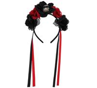 ULTECHNOVO Diadema de Calavera Roja para Fiesta de Halloween Accesorio para Disfraz de Cosplay Flores de Rosa para Mujer Decoración Temática para Día de Muertos