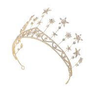 ULTECHNOVO Diadema para Novia Corona de Estrella con Cristales Dorados Accesorio Vintage Elegante para Cabello para Bodas y Fiestas