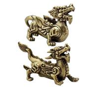 ULTECHNOVO Estatuas Miniaturas de Latón de Míticas Chinas Adornos de Oficina y Decoración Portátil y Simbolizan Buena Suerte y Conjunto de 2 Piezas