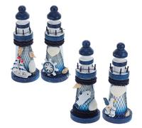 ULTECHNOVO Estatuas Pequeñas de Faro Mediterráneo en Madera, Pack de 4 Unidades para Decoración Náutica en Celebraciones y Hogar Varios Estilos
