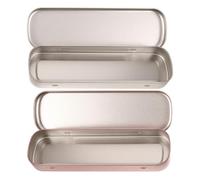 ULTECHNOVO Estuche Metálico Rectangular para Bolígrafos 2 Piezas Caja Organizadora Pequeña de Hojalata Color Plateado y Morado Estuche Compacto para Lápices Uso Diario y Escolar