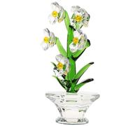 ULTECHNOVO Figura de Cristal de Orquídea Blanca Escultura Decorativa de Bonsái para Sala de Dormitorio y Estudio Adorno con Base Plana Resistente