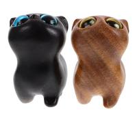 ULTECHNOVO Figuras de Gato Madera de Sándalo Natural Mini Escultura de Gato para Escritorio Decoración de Hogar 2 Piezas Verde Sándalo y Ébano Negro Obsequio Adecuado para Oficina y