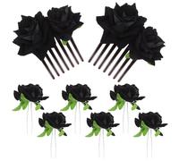 ULTECHNOVO Horquillas de Flores para Novia Negras Set de 8 Piezas 3 Horquillas U de 6 CM de 75 CM y 2 Peinetas de 6 75 CM Accesorios Cabello de Boda y Tocados Elegantes
